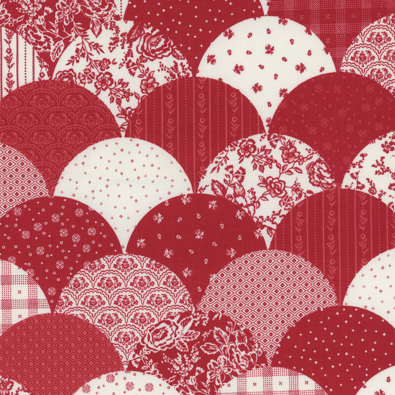 red and white scalloped fabric made up of all the other fabrics in the red delicious collection