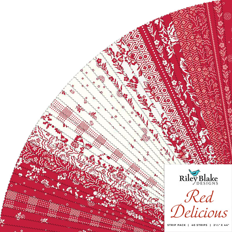 collage of the fabrics in the Red Delicious rolie polie in shades of red and white