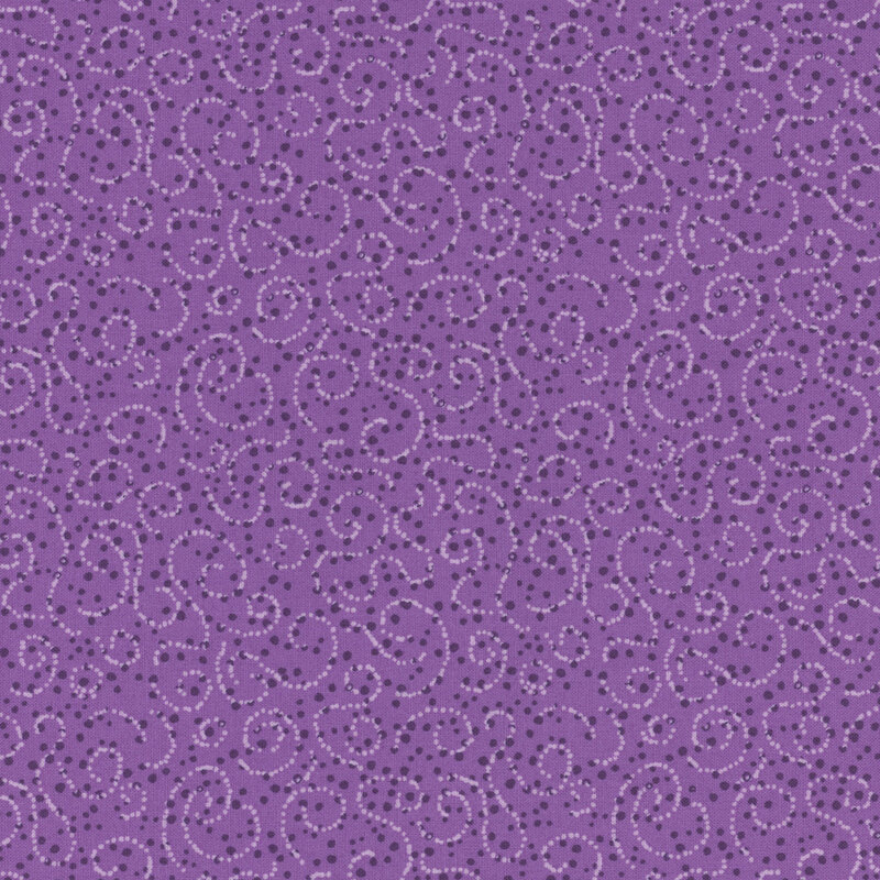 purple fabric with dotted swirls on a polka dotted background