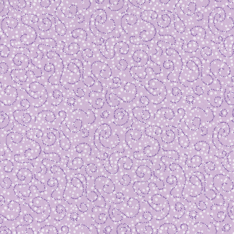 purple fabric with dotted swirls on a polka dotted background