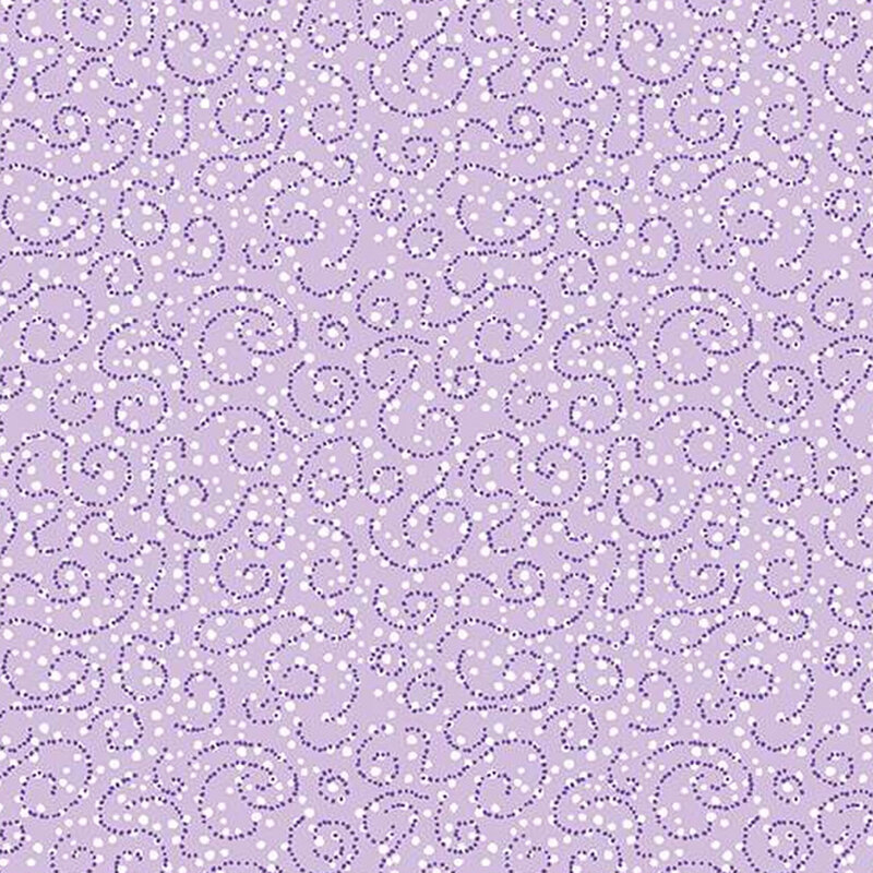 purple fabric with dotted swirls on a polka dotted background