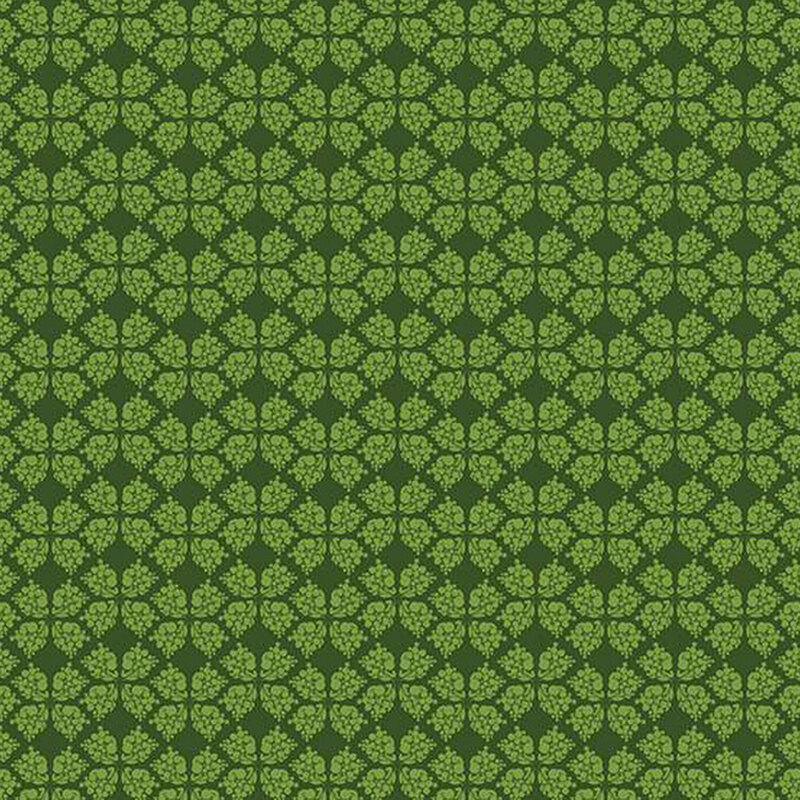 dark green fabric with a geometric clover-like pattern