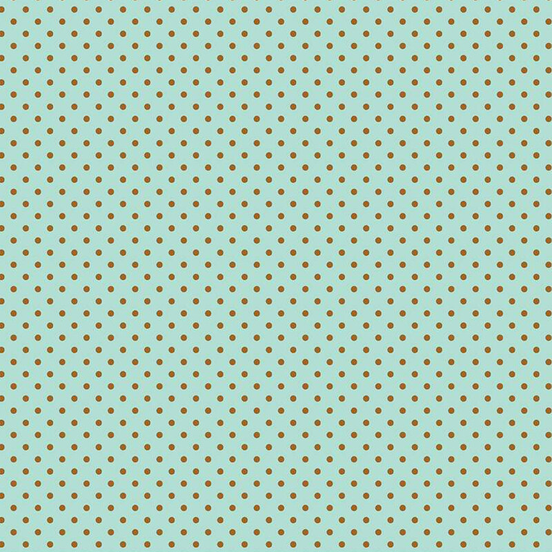 pastel aqua fabric with small brown polka dots all over