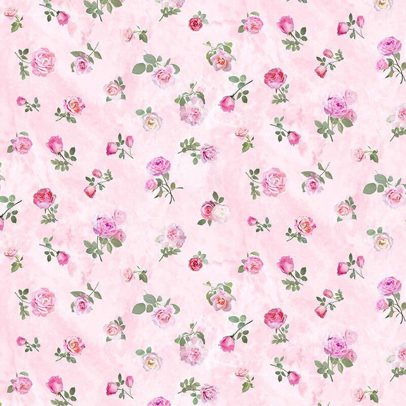 Pink fabric with a digitally printed floral pattern