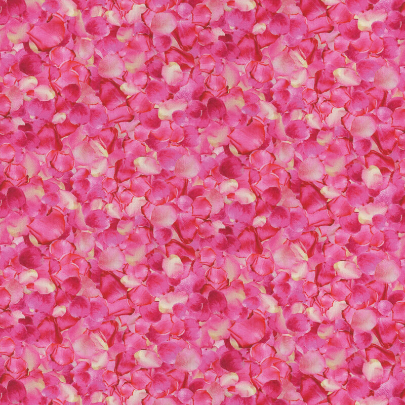 Pink fabric packed with rose petals