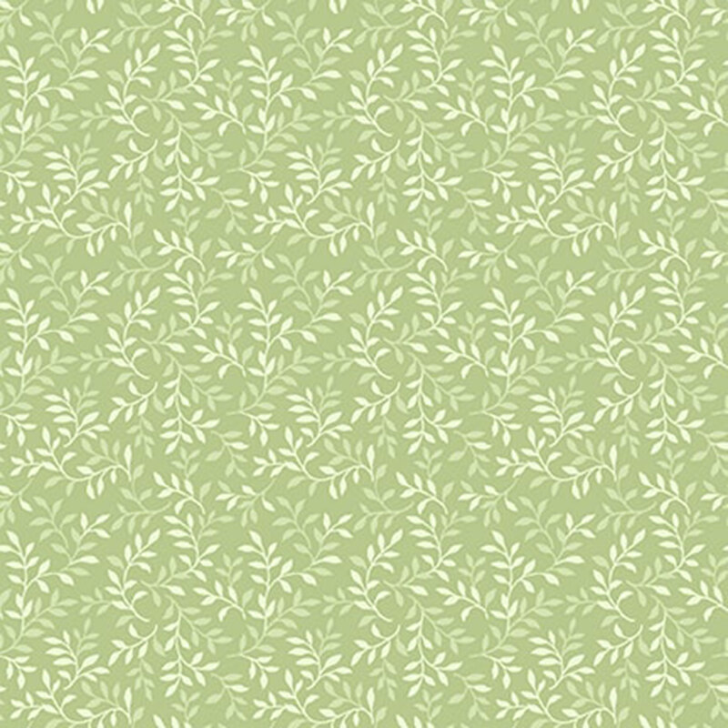 Light green fabric with a white leaf pattern