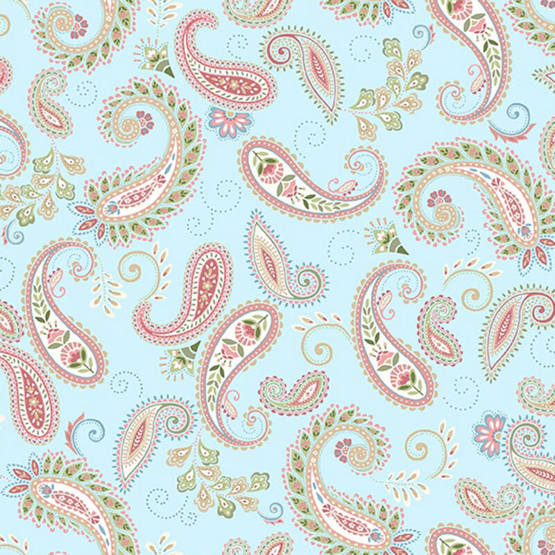Light blue fabric with a floral paisley pattern