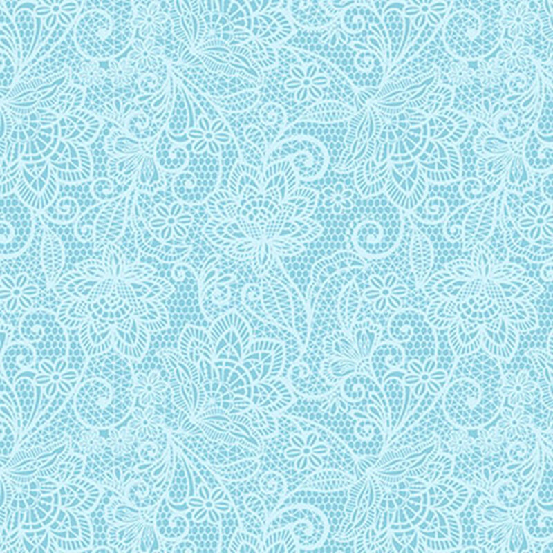 Blue fabric with tile flower pattern