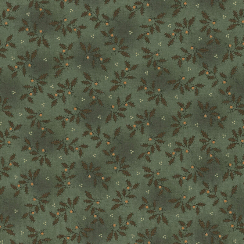 Mottled teal fabric with a leafs