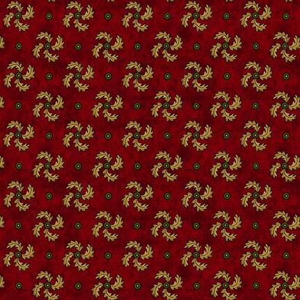 Mottled red fabric a swirled feather pattern
