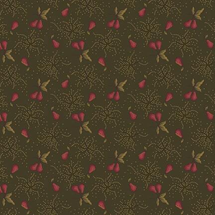 Green fabric with a red pear pattern 