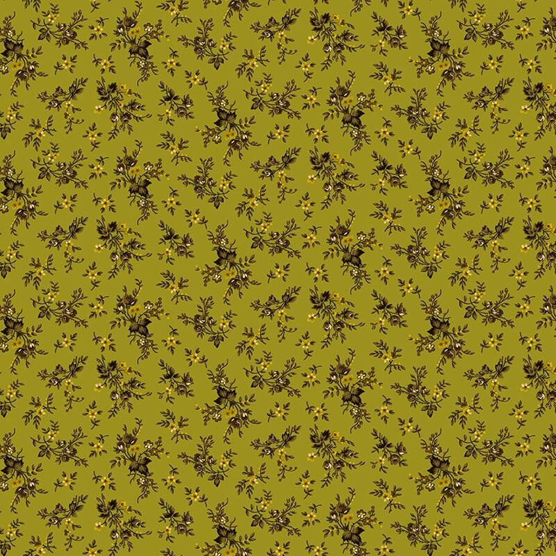 Green fabric with a tonal floral pattern