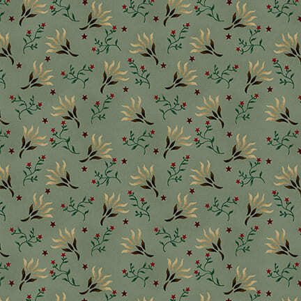 Green fabric with a star and ditsy floral pattern 