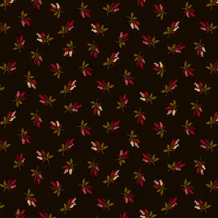 Black fabric with a ditsy floral pattern 
