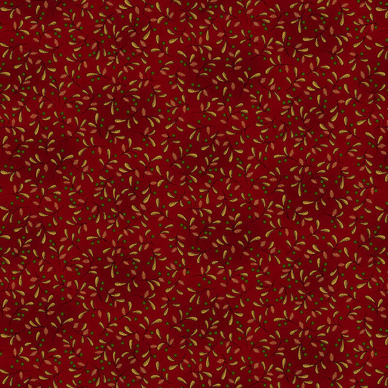 Mottled red fabric with a leaf pattern 
