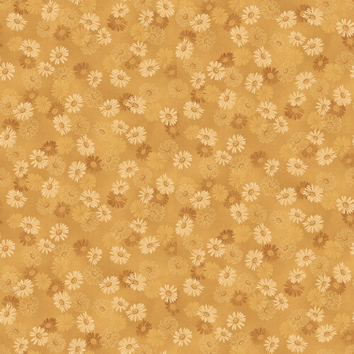 Mottled golden fabric with a tonal flower pattern