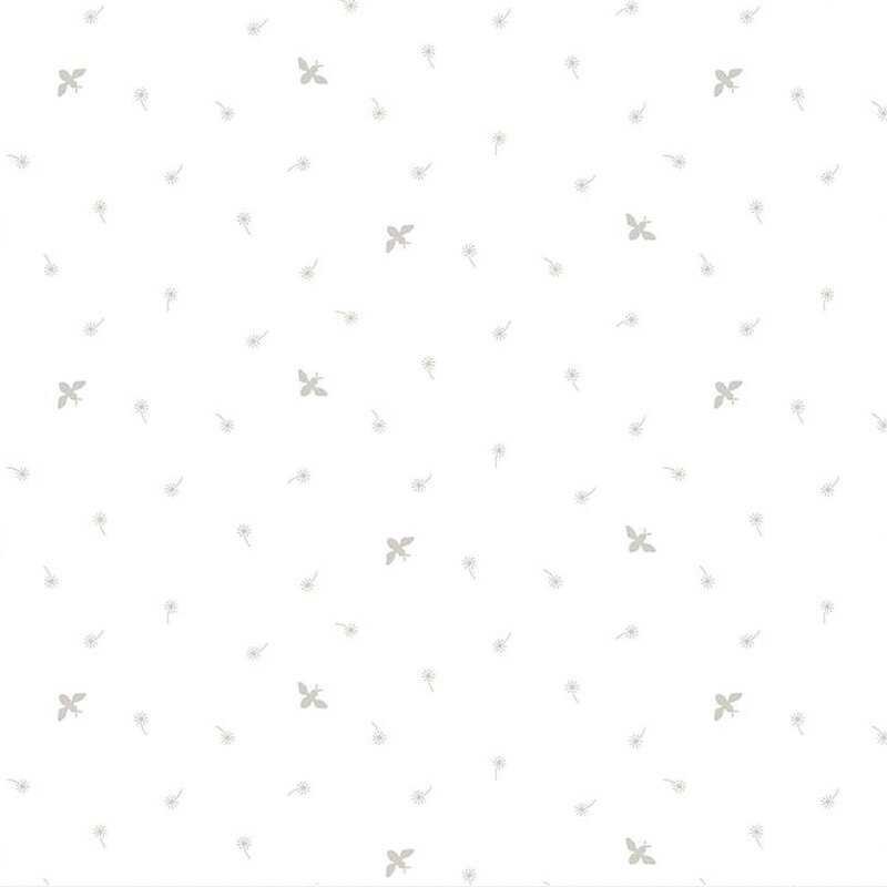 White fabric with light gray bees scattered throughout