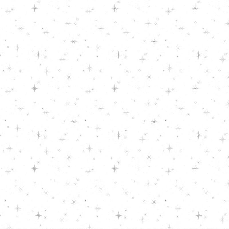 White fabric with small gray sparkling stars scattered throughout