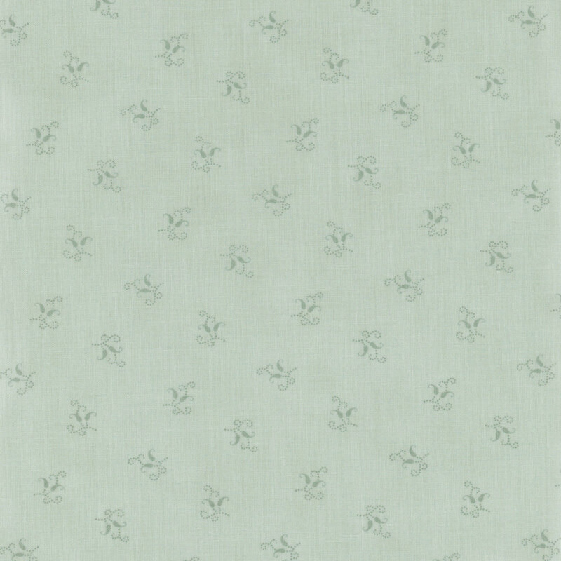 tonal light aqua fabric with small curly flowers