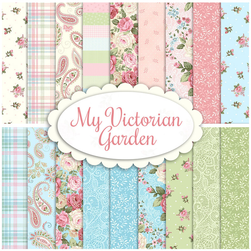 Collage of fabric textures available in the My Victorian Garden Collection