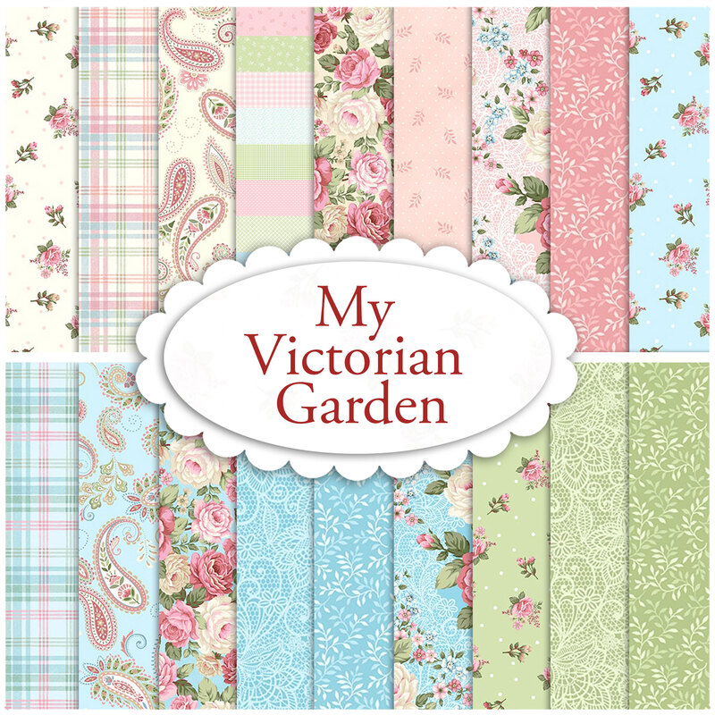 Collage of fabric textures available in the My Victorian Garden Collection