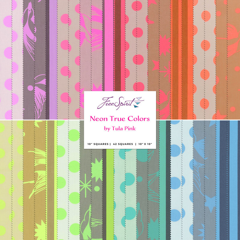 collage of fabrics in the Tula Pink Neon True Colors 10
