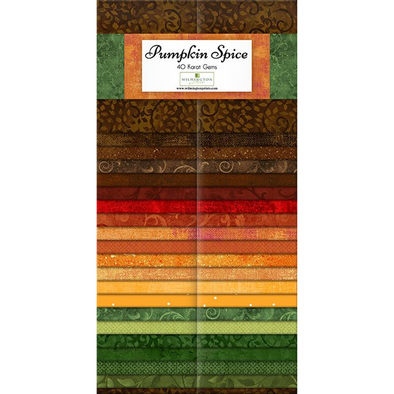 Collage of all fabrics included in the Pumpkin Spice Jelly Roll