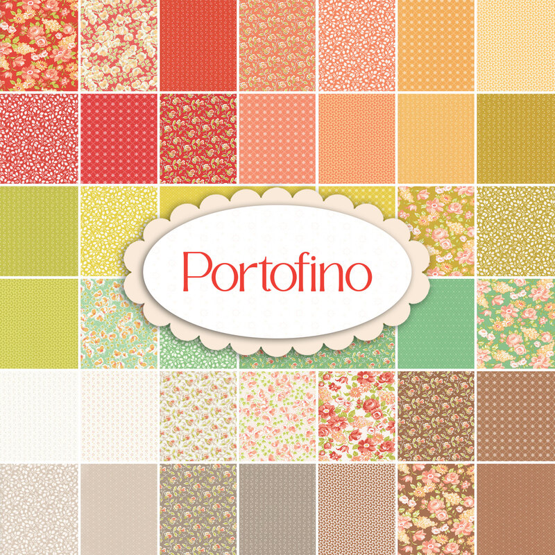 Collage of the fabrics included in the Portofino fat eighth bundle.