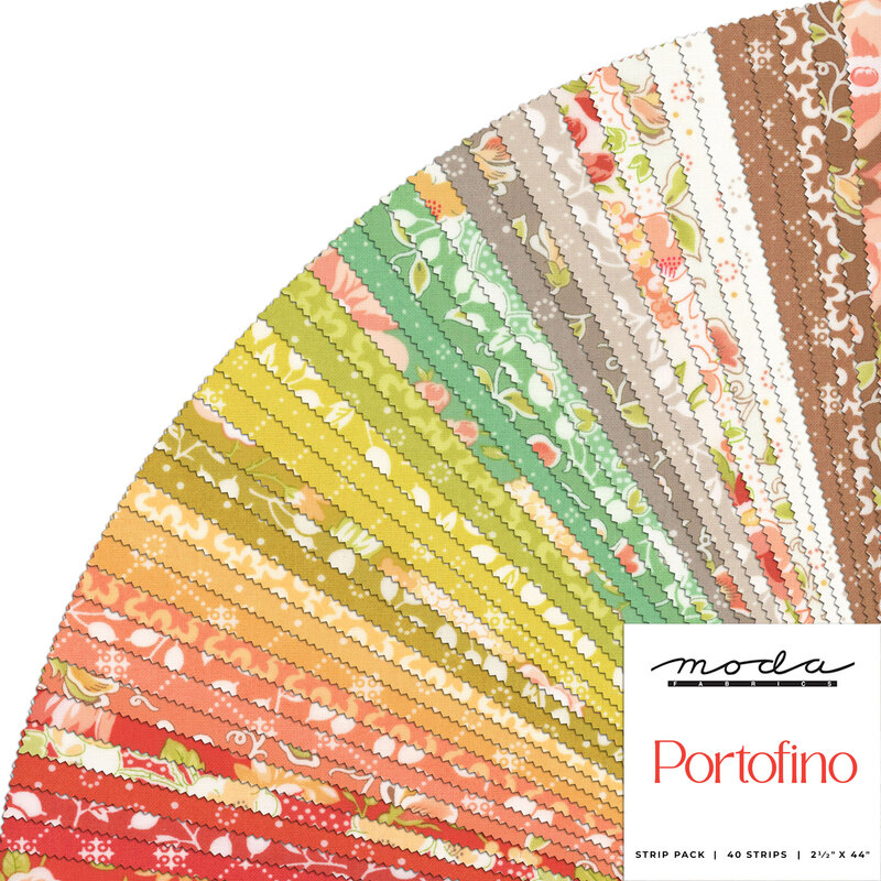 Collage of the fabrics included in the Portofino jelly roll.