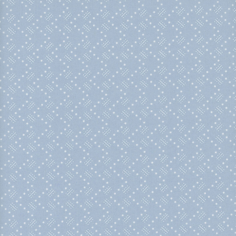 Light blue fabric with white dotted zig-zags and geometric shapes throughout