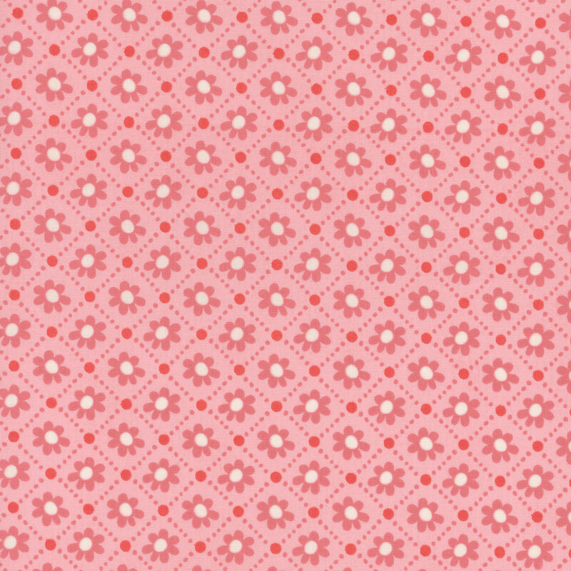 Light pink fabric featuring a dotted checkerboard design with pink and white florals