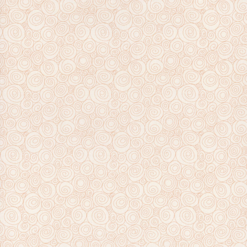 Cream fabric featuring a packed design of thin orange swirls