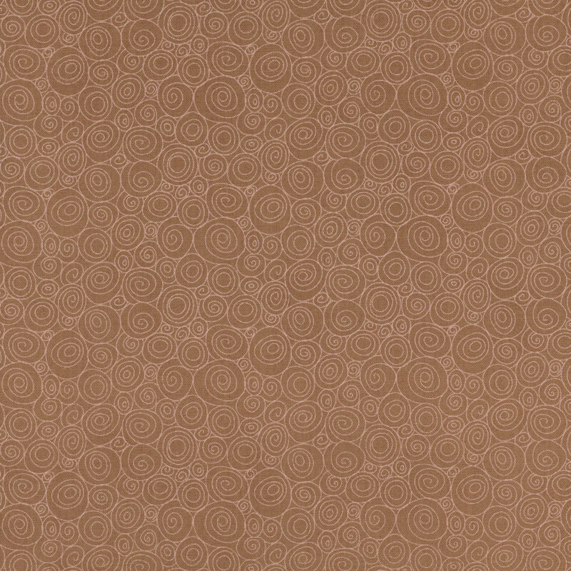 Beige fabric featuring a packed design of thin white swirls