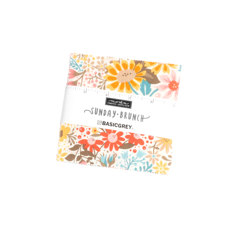 A Sunday Brunch Charm Pack Bundle in shades of  teal, pink, yellow, and red on a white background