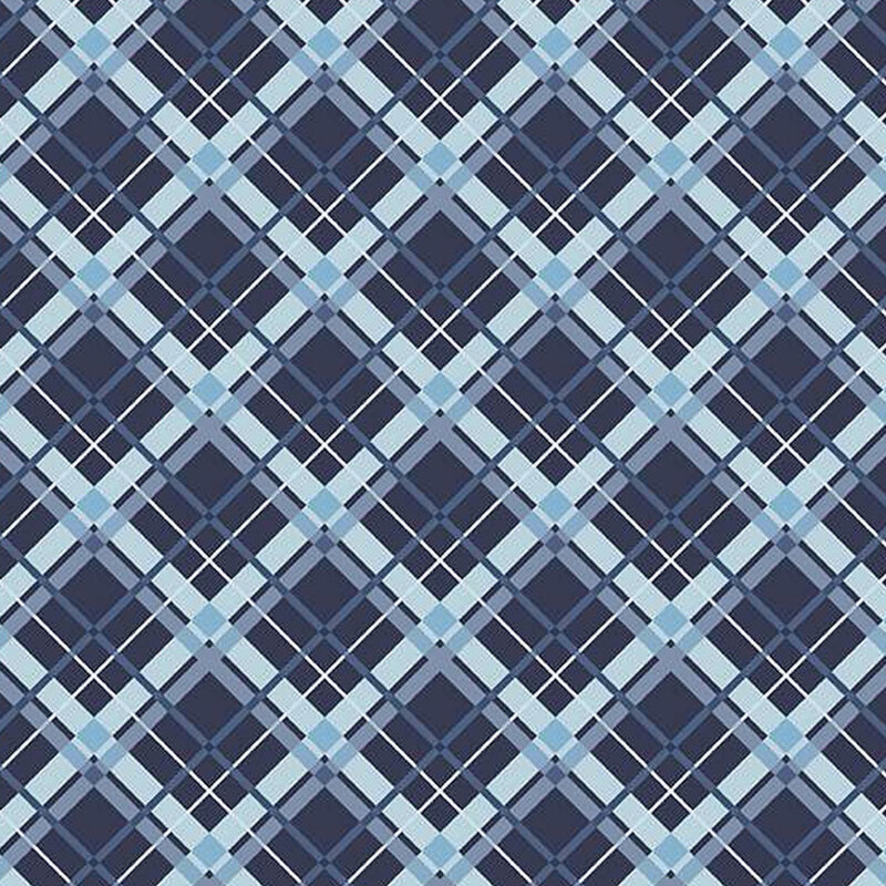 large plaid-patterned fabric in shades of blue and white