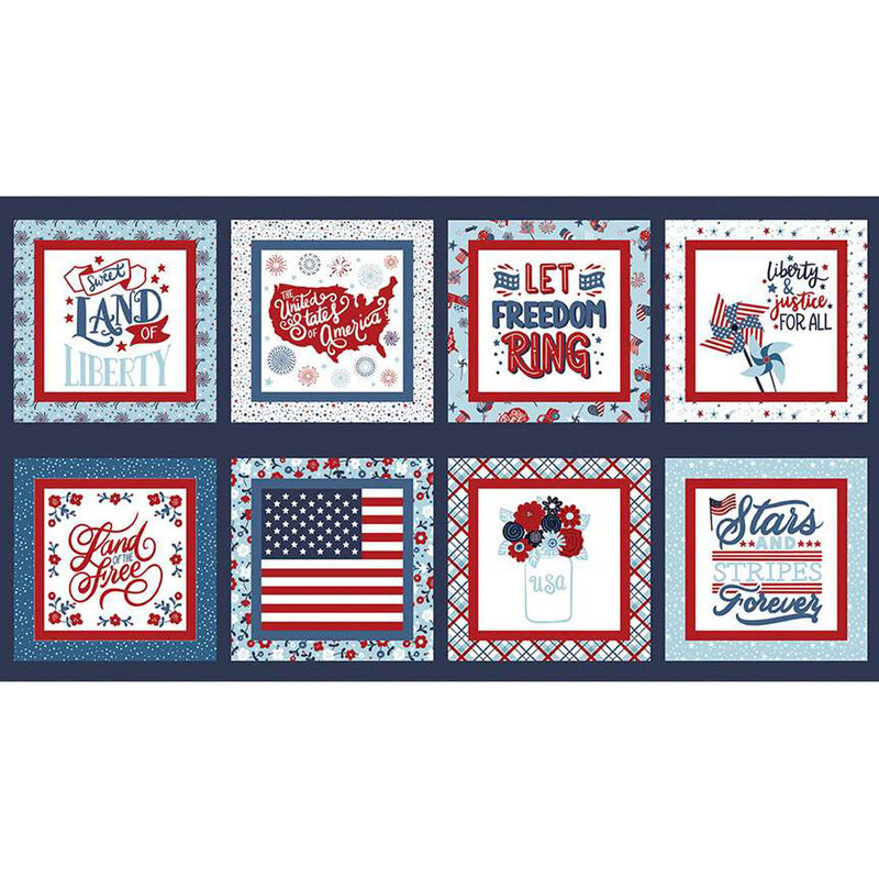 8-tile panel featuring patriotic motifs like the american flag, phrases like 