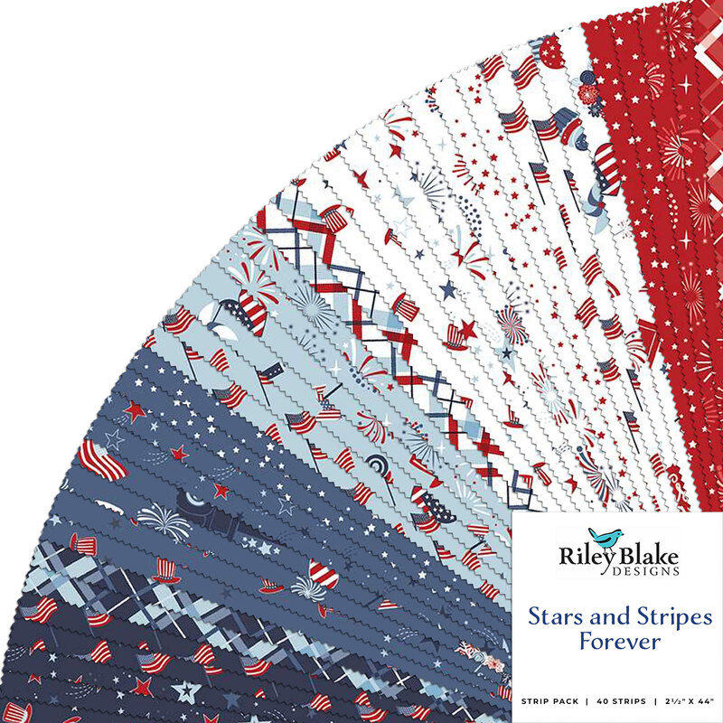 collage of the fabrics in the Stars and Stripes Forever Rolie Polie in shades of red, white, blue, and navy