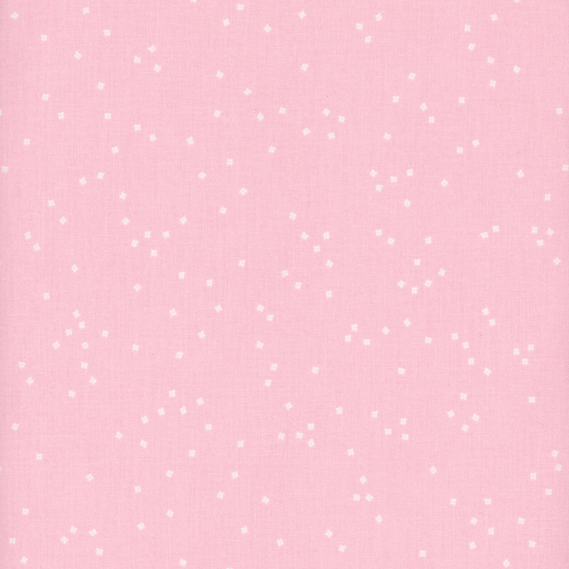 Small white flower blossoms scattered on a baby pink background