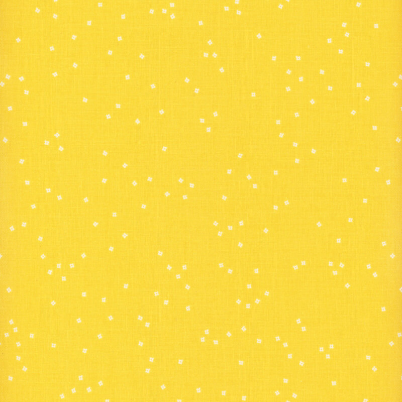 Small white flower blossoms scattered on a lemon yellow background