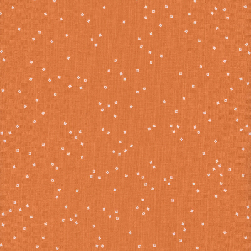 Small white flower blossoms scattered on a pumpkin orange background