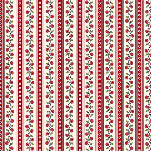 Red and white striped fabric with floral and American motif pattern