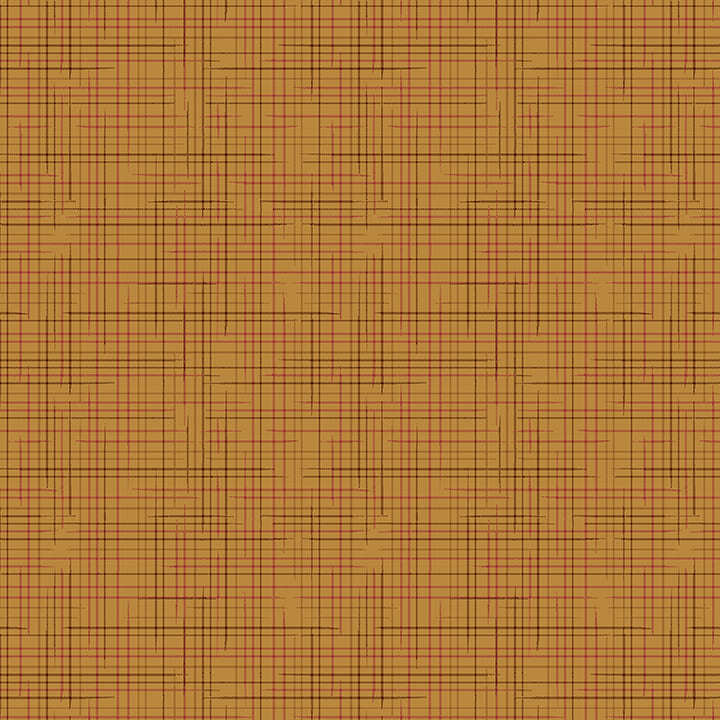 Yellow fabric with a red and black thatch pattern 