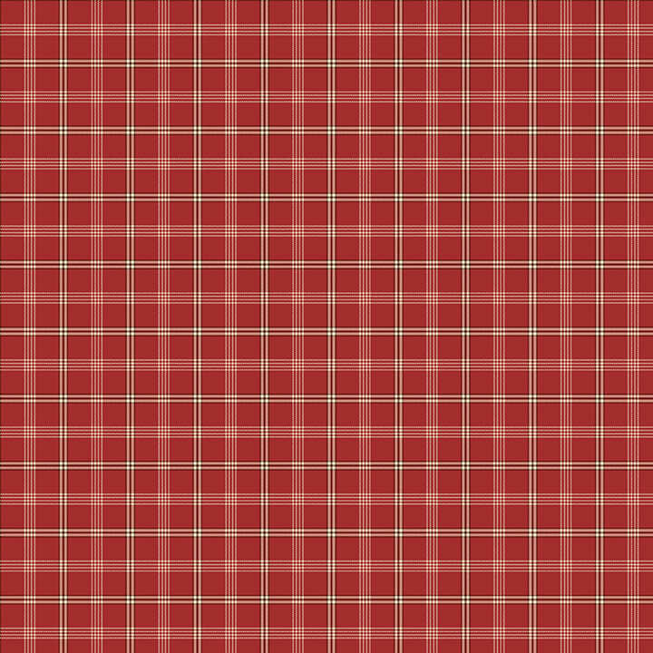 Red fabric with a cream plaid pattern 