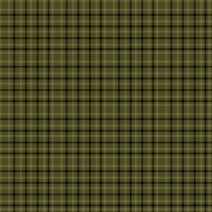 Green fabric with a black and light green plaid pattern 