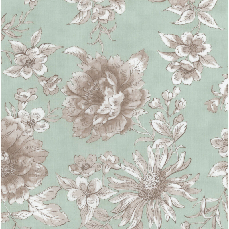 light aqua fabric with gray vintage flowers