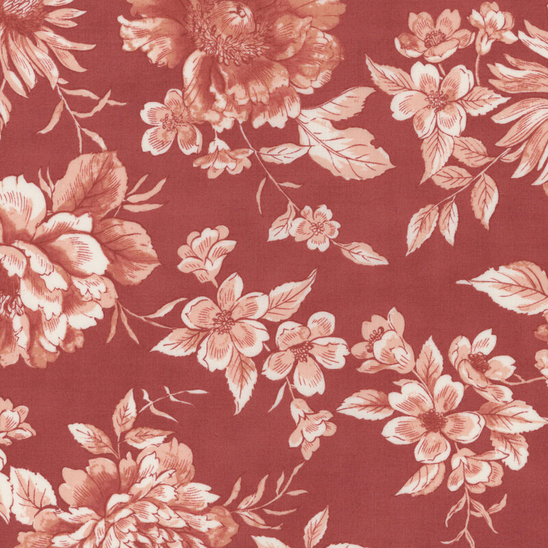 red fabric with pink vintage flowers