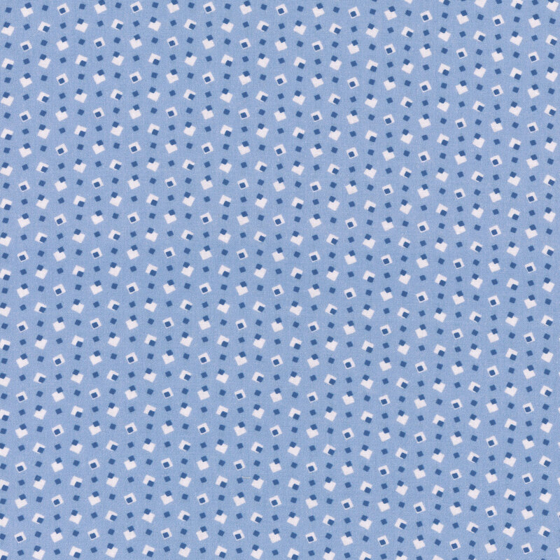 Blue fabric with dark blue and white squares evenly spaced all over