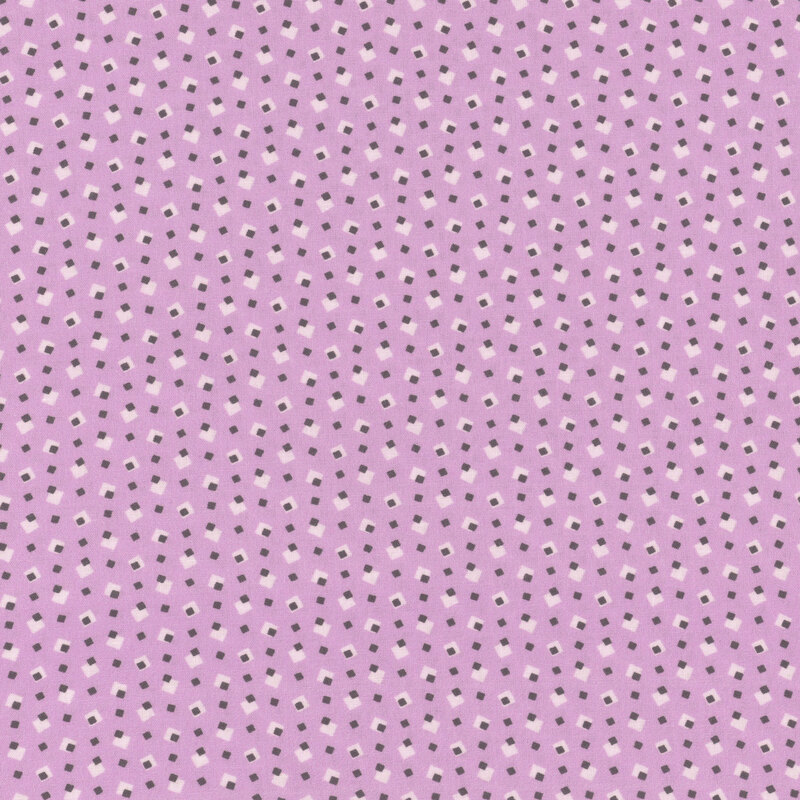 Purple fabric with small white and gray squares evenly spaced apart all over
