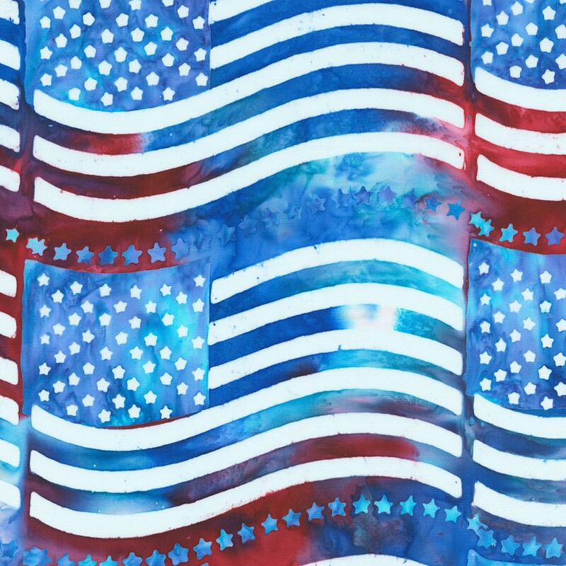 Blue and red batik with a American flag pattern 