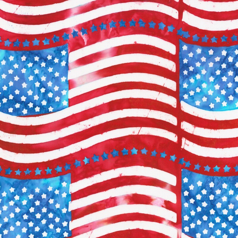 Red batik with a American flag pattern
